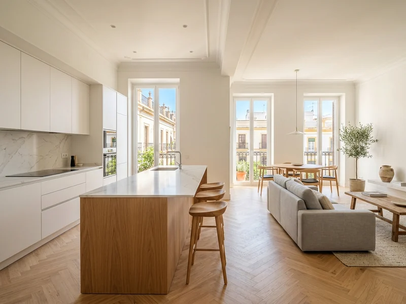 Cocina abierta al salón para ganar amplitud