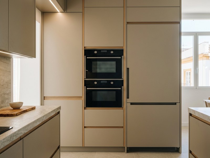 Electrodomésticos integrados y panelados en cocina en Sevilla