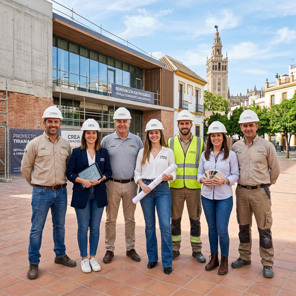 Equipo del profesional colaborador en plena obra de reforma