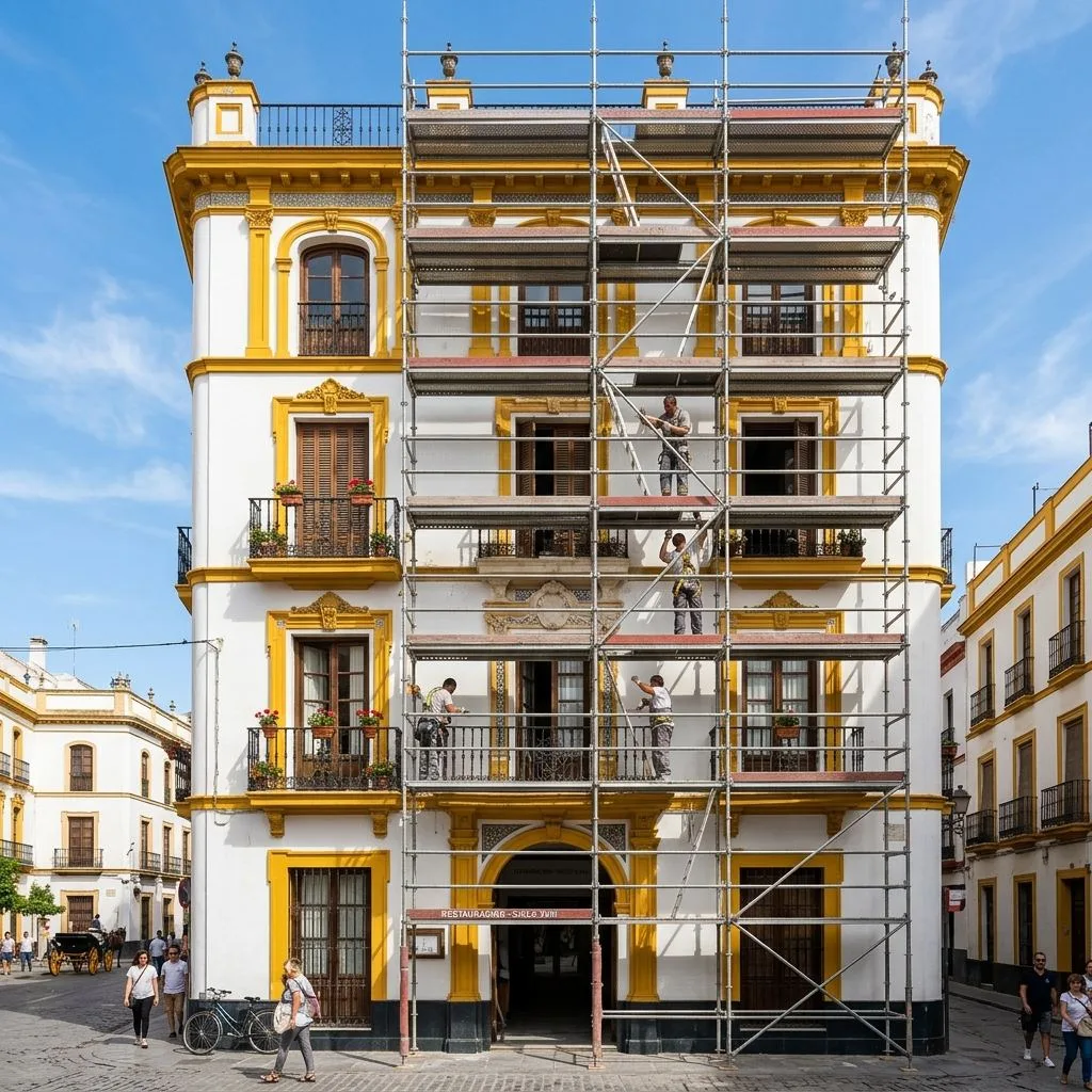 Fachada rehabilitada en edificio residencial de Sevilla
