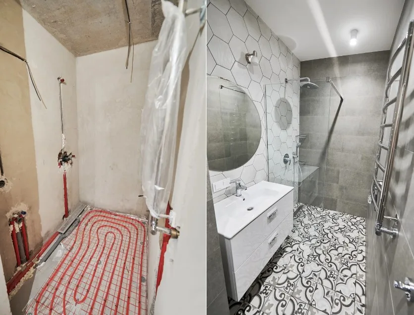 Baño con suelo porcelánico sobre suelo radiante